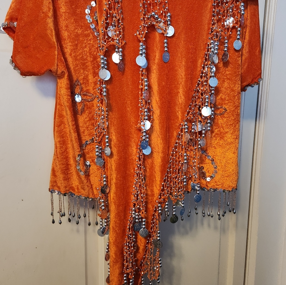 Georgette 4 pc Belly Dancing Outfit Blk/Tangerine